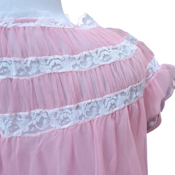 Vintage Helion Chatillon Pink Nightgown Negligee Nylon Nightdress Fits a XS-L - Picture 12 of 14